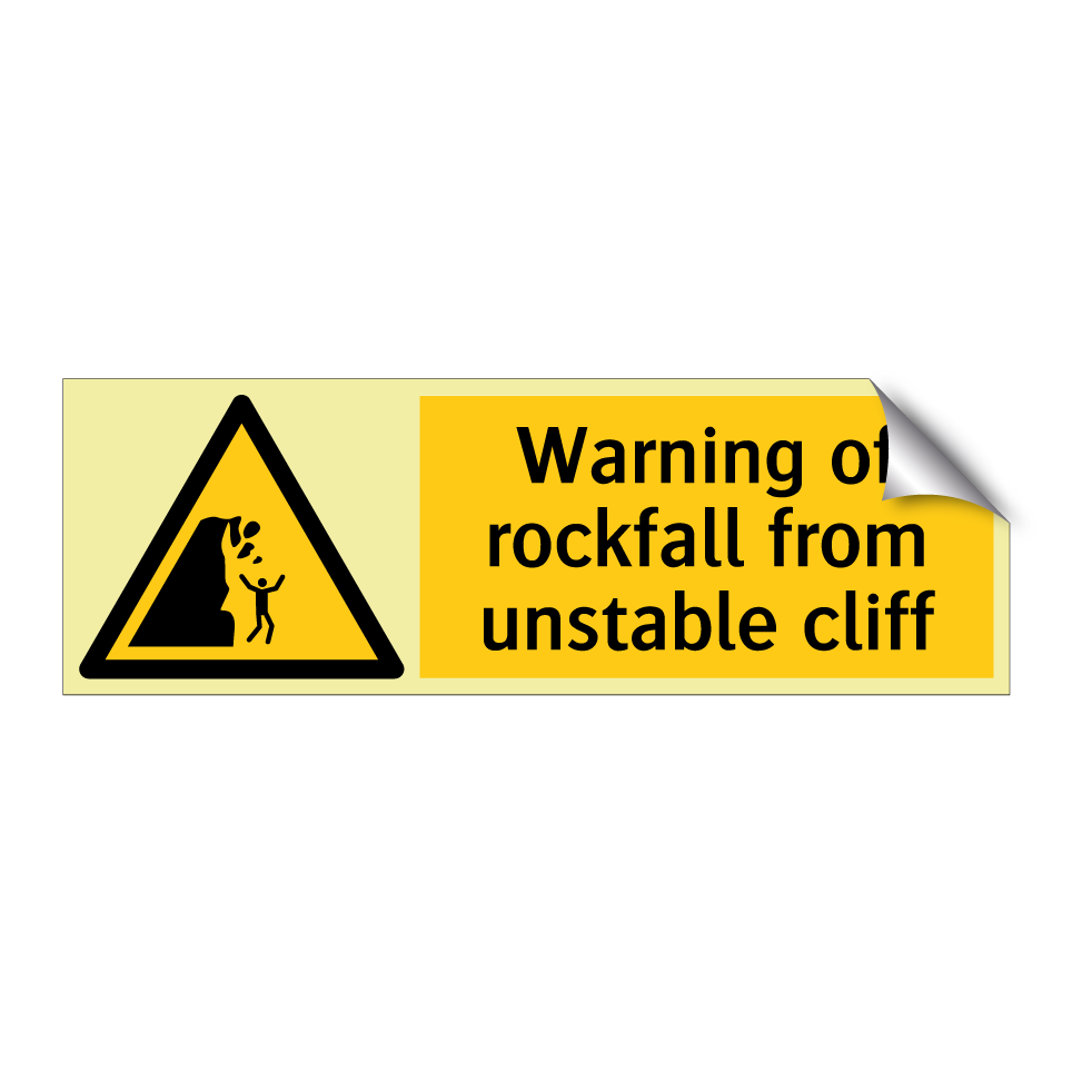 Warning of rockfall from unstable cliff