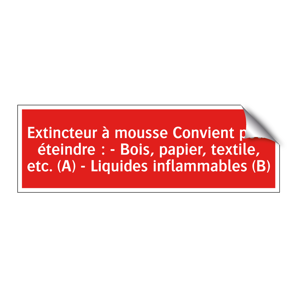 Extincteur à mousse Convient pour éteindre : - Bois, papier, textile, etc. (A) - Liquides inflammables (B)