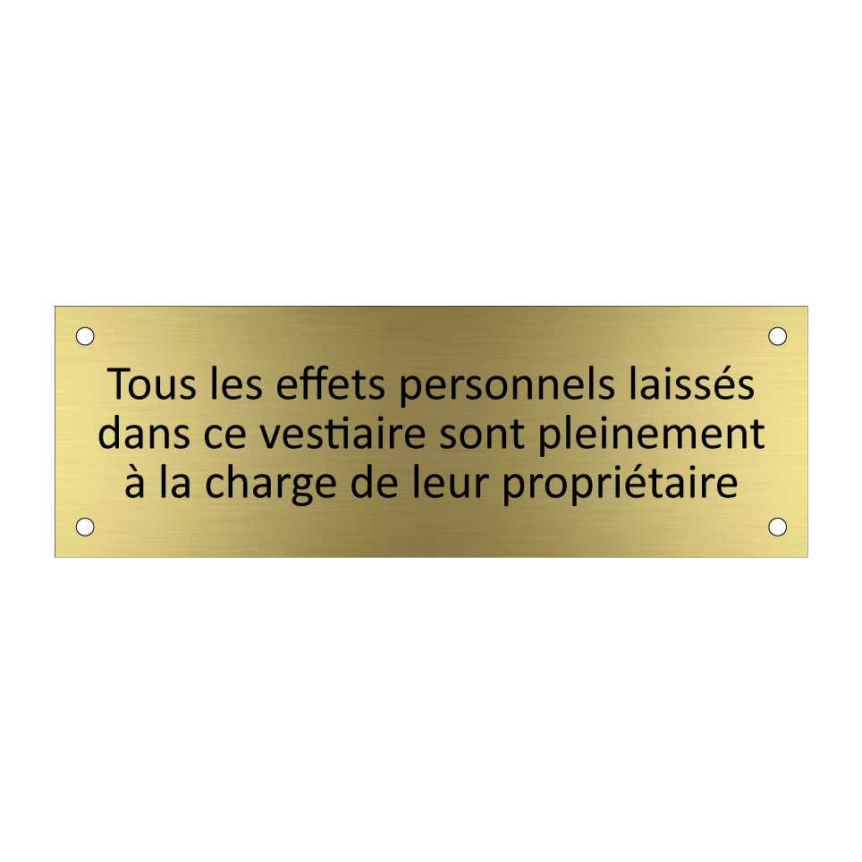 Tous les effets personnels laissés dans ce vestiaire sont pleinement à la charge de leur propriétaire