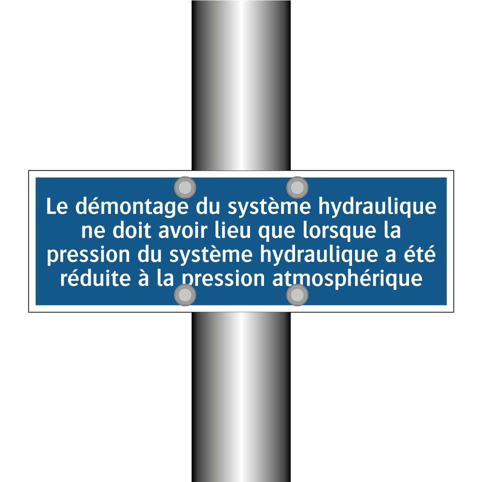 Le démontage du système hydraulique ne doit avoir lieu que lorsque la pression du système hydraulique a été réduite à la pression atmosphérique.