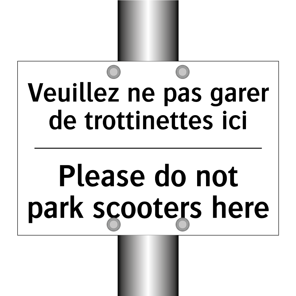 Veuillez ne pas garer de trottinettes /.../ - Please do not park scooters here /.../