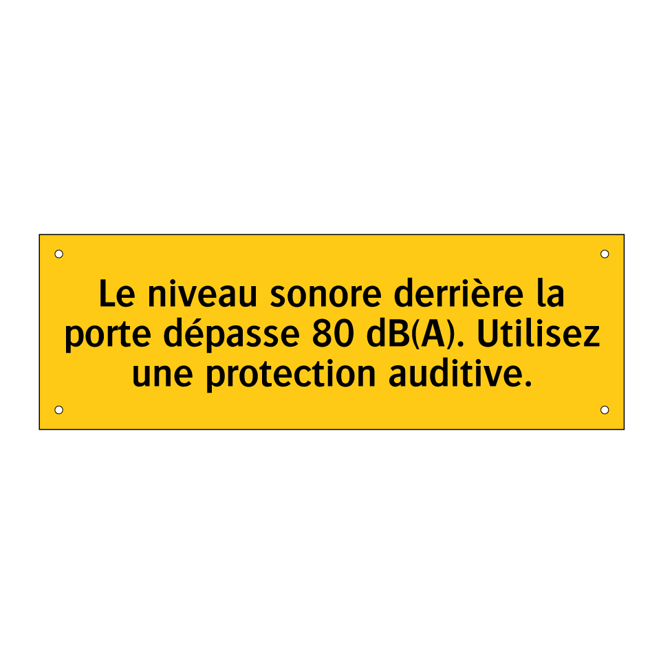 Le niveau sonore derrière la porte dépasse 80 dB(A). Utilisez une protection auditive