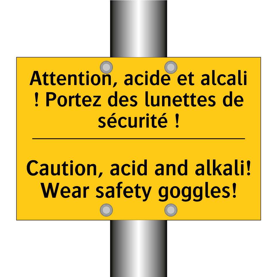 Attention, acide et alcali ! Portez /.../ - Caution, acid and alkali! Wear /.../