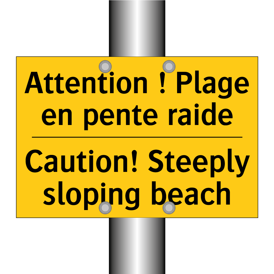 Attention ! Plage en pente raide /.../ - Caution! Steeply sloping beach