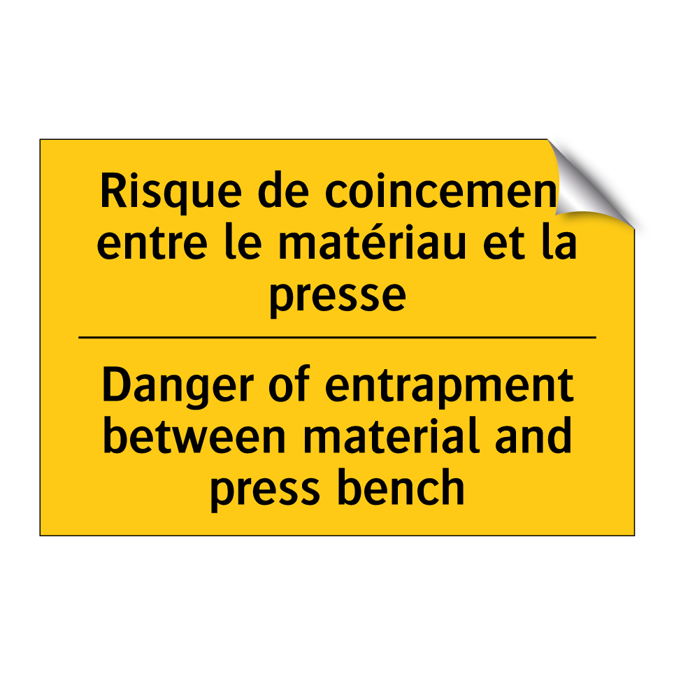 Risque de coincement entre le /.../ - Danger of entrapment between material /.../