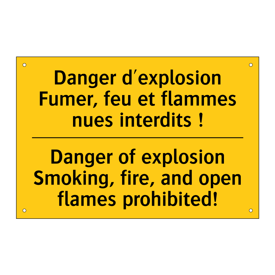 Danger d'explosion Fumer, feu /.../ - Danger of explosion Smoking, fire, /.../