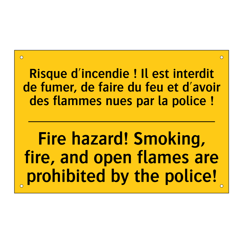 Risque d'incendie ! Il est interdit /.../ - Fire hazard! Smoking, fire, and /.../