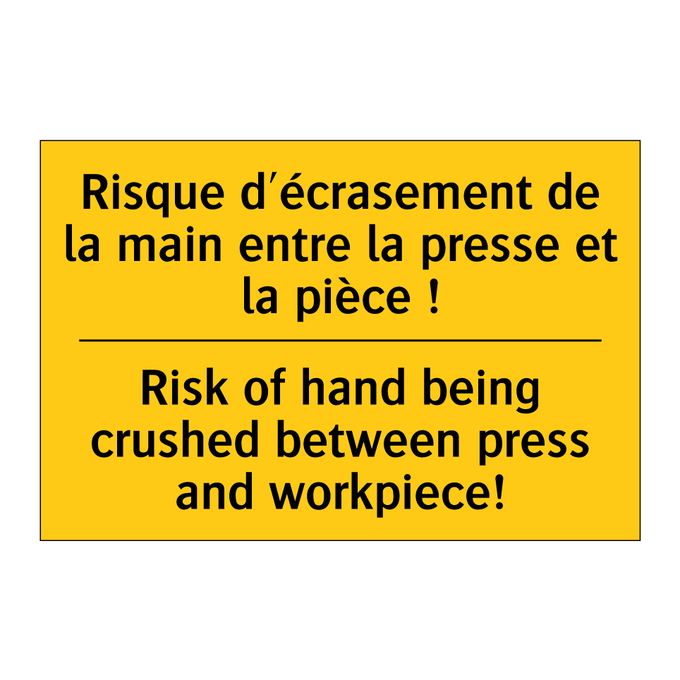 Risque d'écrasement de la main /.../ - Risk of hand being crushed between /.../