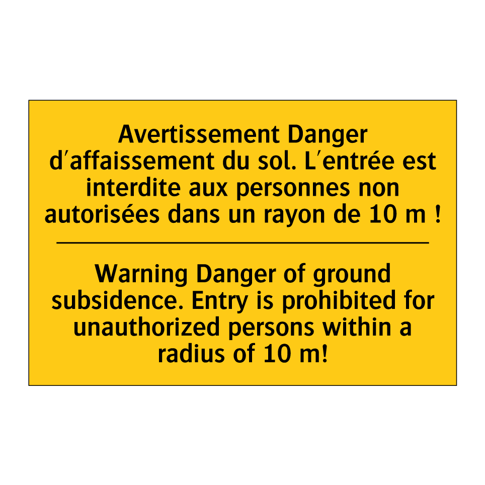 Avertissement Danger d'affaissement /.../ - Warning Danger of ground subsidence. /.../