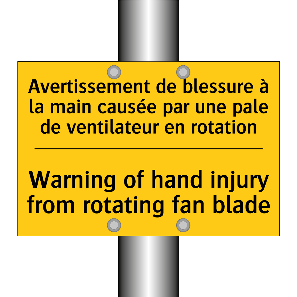 Avertissement de blessure à la /.../ - Warning of hand injury from rotating /.../