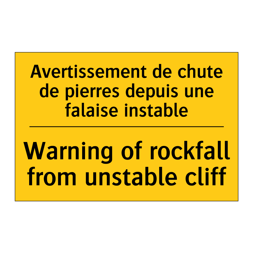 Avertissement de chute de pierres /.../ - Warning of rockfall from unstable /.../
