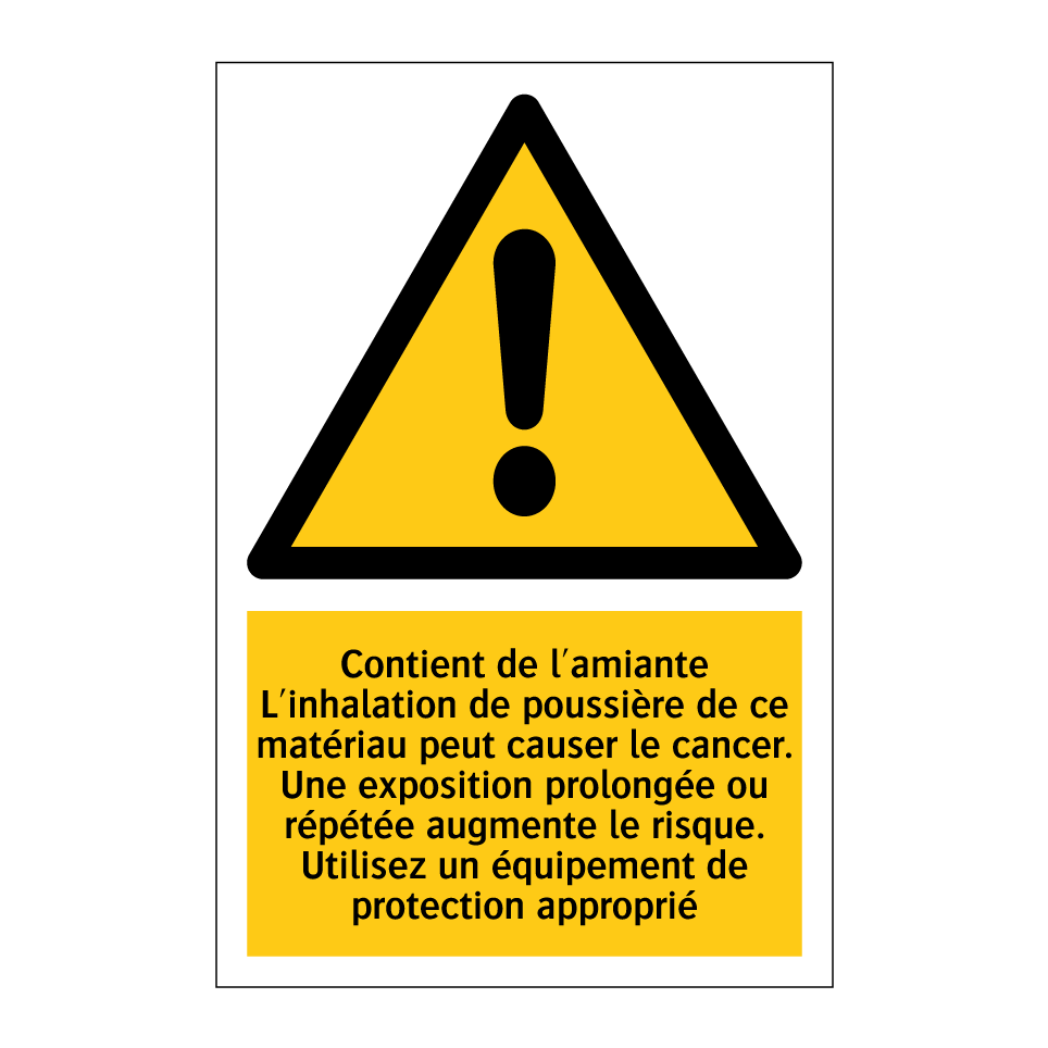Contient de l'amiante L'inhalation de poussière de ce matériau peut causer le cancer. Une exposition prolongée ou répétée augmente le risque. Utilisez un équipement de protection approprié