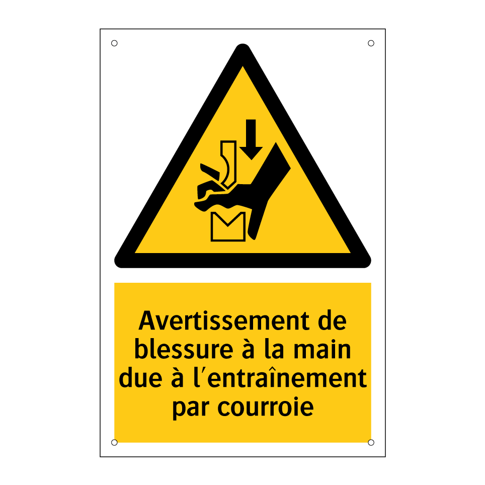 Avertissement de blessure à la main due à l'entraînement par courroie