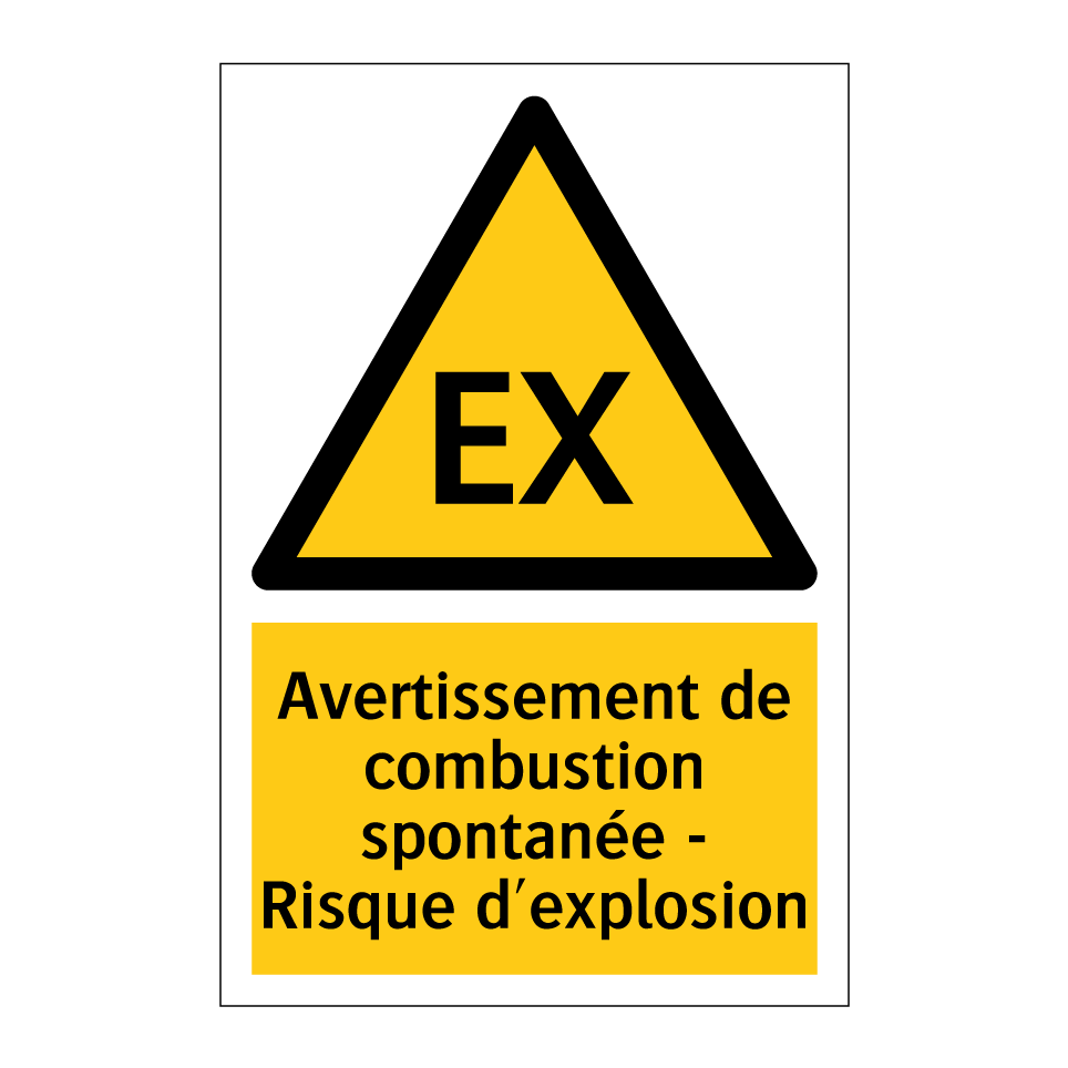 Avertissement de combustion spontanée - Risque d'explosion