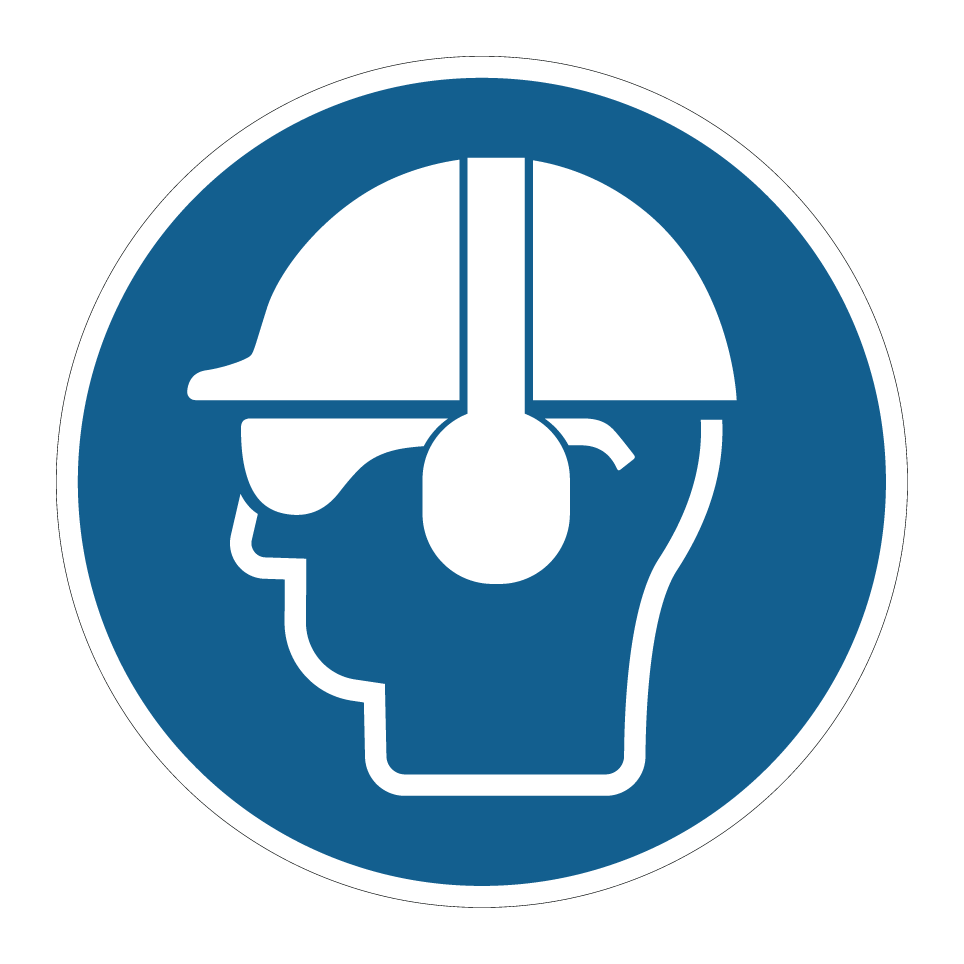Helm mit Schutzbrille und Gehörschutz tragen
