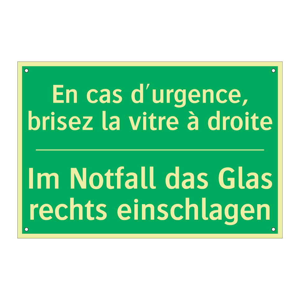 Im Notfall das Glas rechts einschlagen /.../ - En cas d'urgence, brisez la vitre  /.../