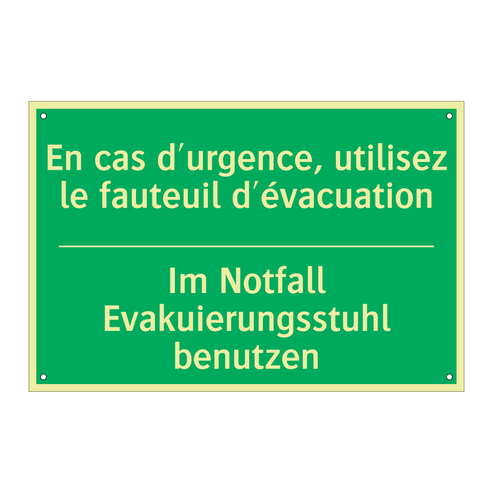 Im Notfall Evakuierungsstuhl benutzen /.../ - En cas d'urgence, utilisez le  /.../