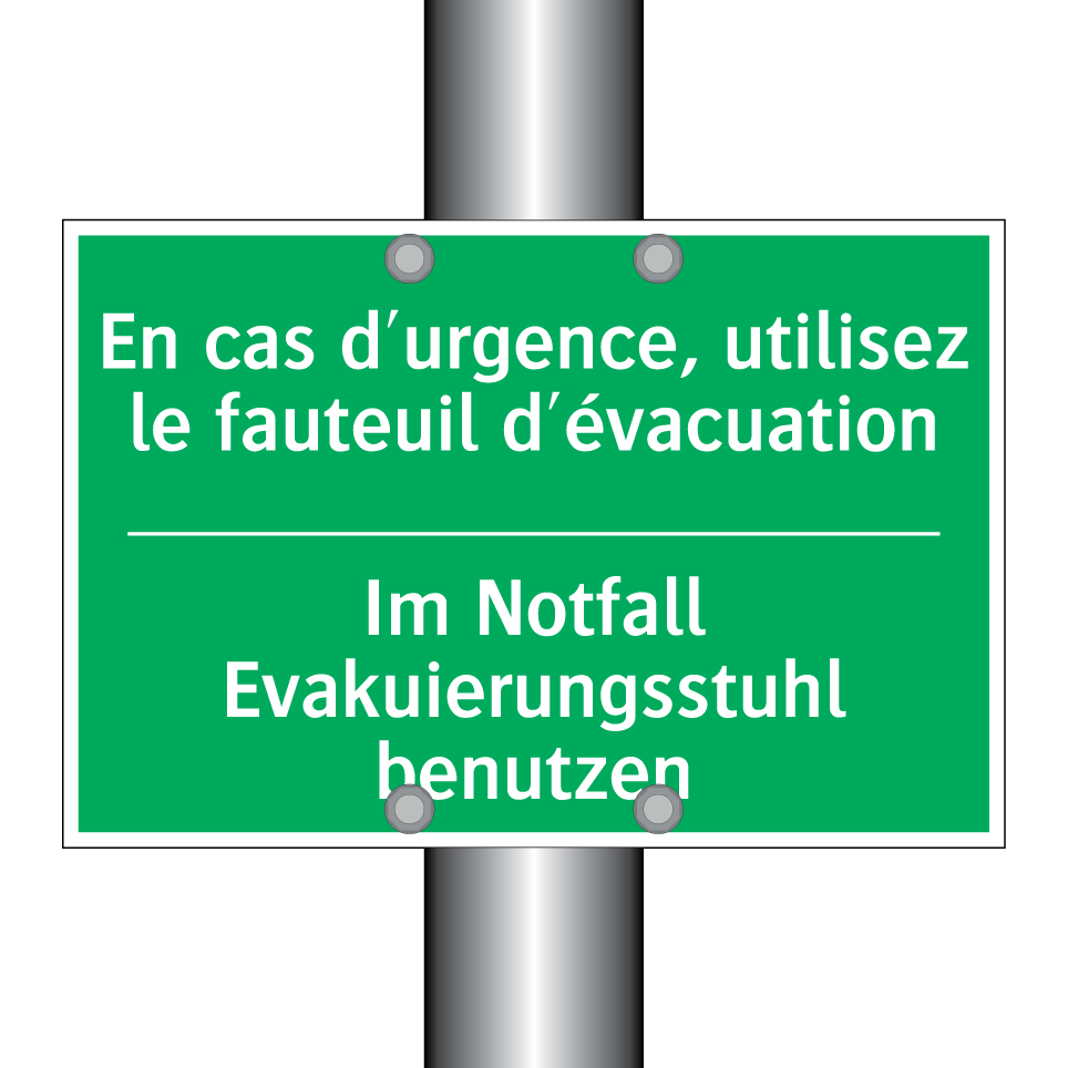 Im Notfall Evakuierungsstuhl benutzen /.../ - En cas d'urgence, utilisez le  /.../
