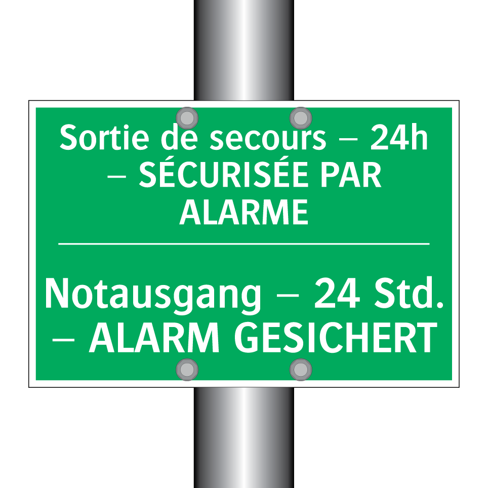 Notausgang – 24 Std. – ALARM GESICHERT /.../ - Sortie de secours – 24h – SÉCURISÉE  /.../