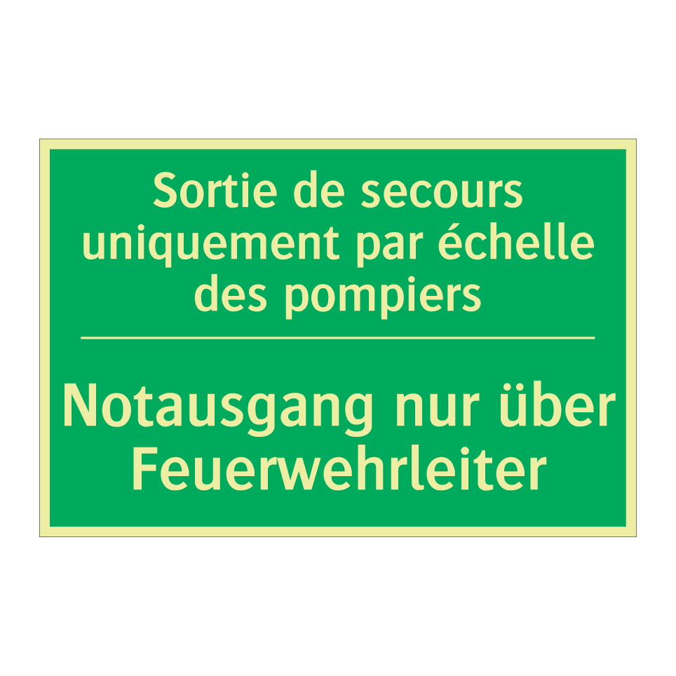 Notausgang nur über Feuerwehrleiter /.../ - Sortie de secours uniquement par  /.../