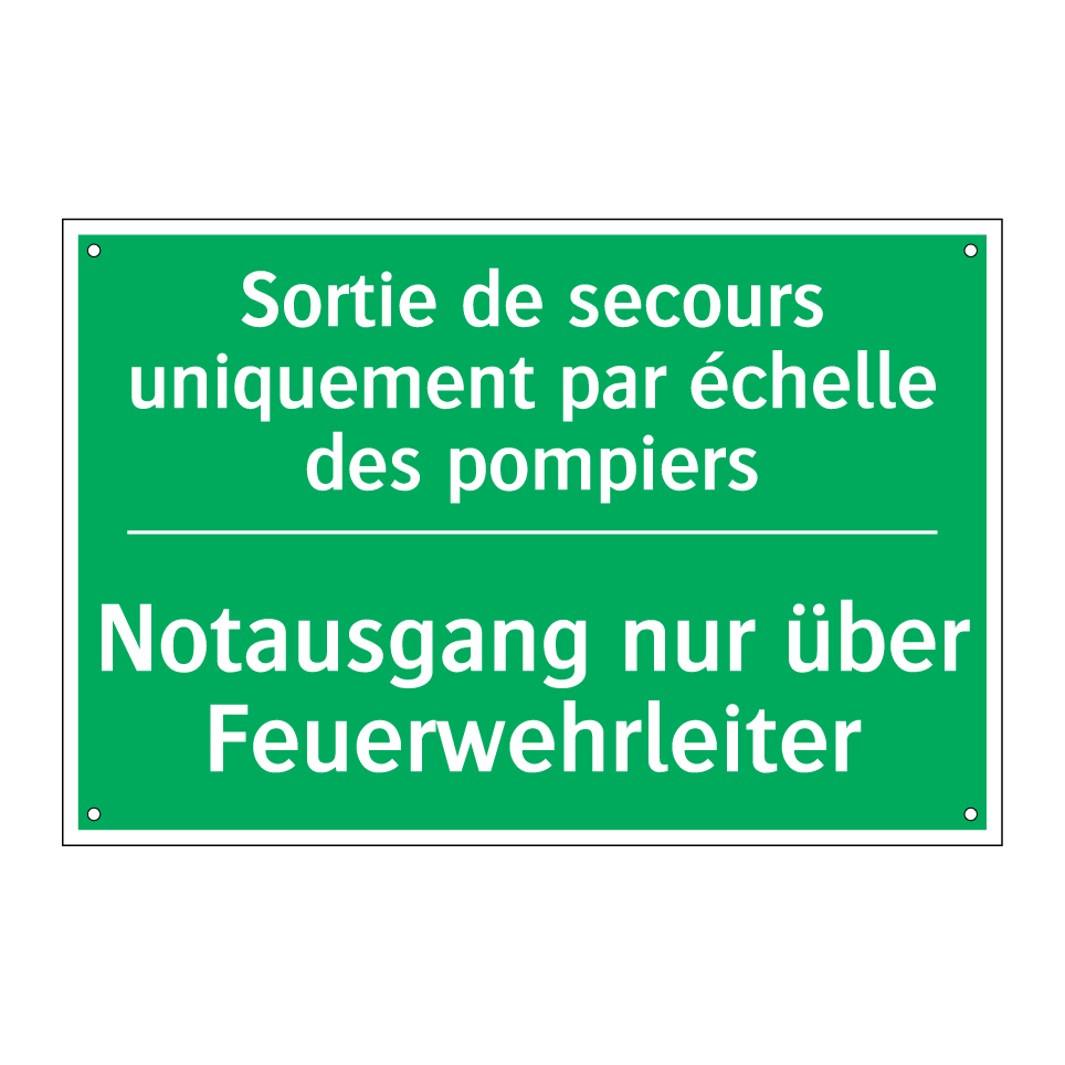 Notausgang nur über Feuerwehrleiter /.../ - Sortie de secours uniquement par  /.../