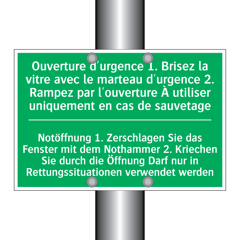 Notöffnung 1. Zerschlagen Sie  /.../ - Ouverture d'urgence 1. Brisez  /.../