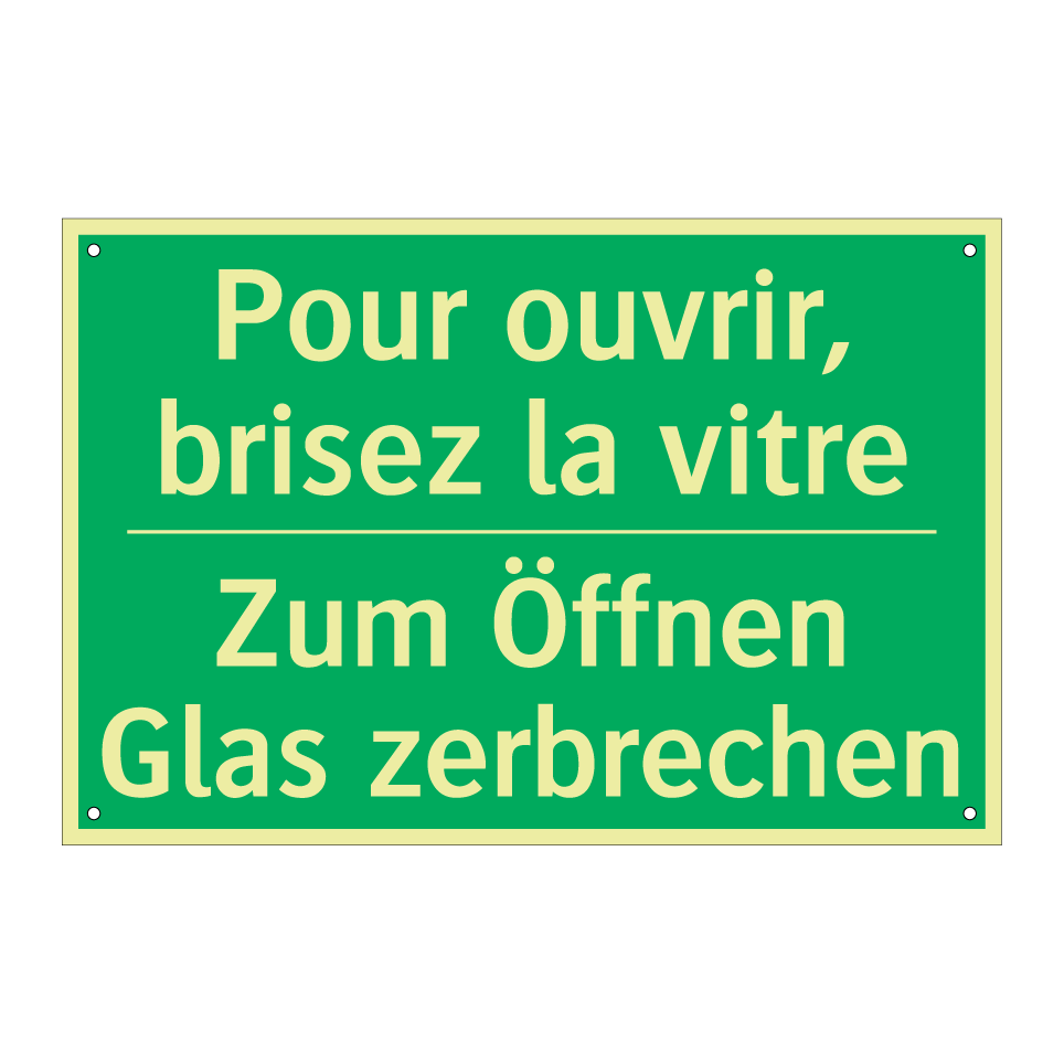 Zum Öffnen Glas zerbrechen - Pour ouvrir, brisez la vitre