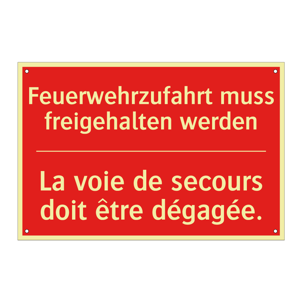 Feuerwehrzufahrt muss freigehalten  /.../ - La voie de secours doit être dégagée. /.../