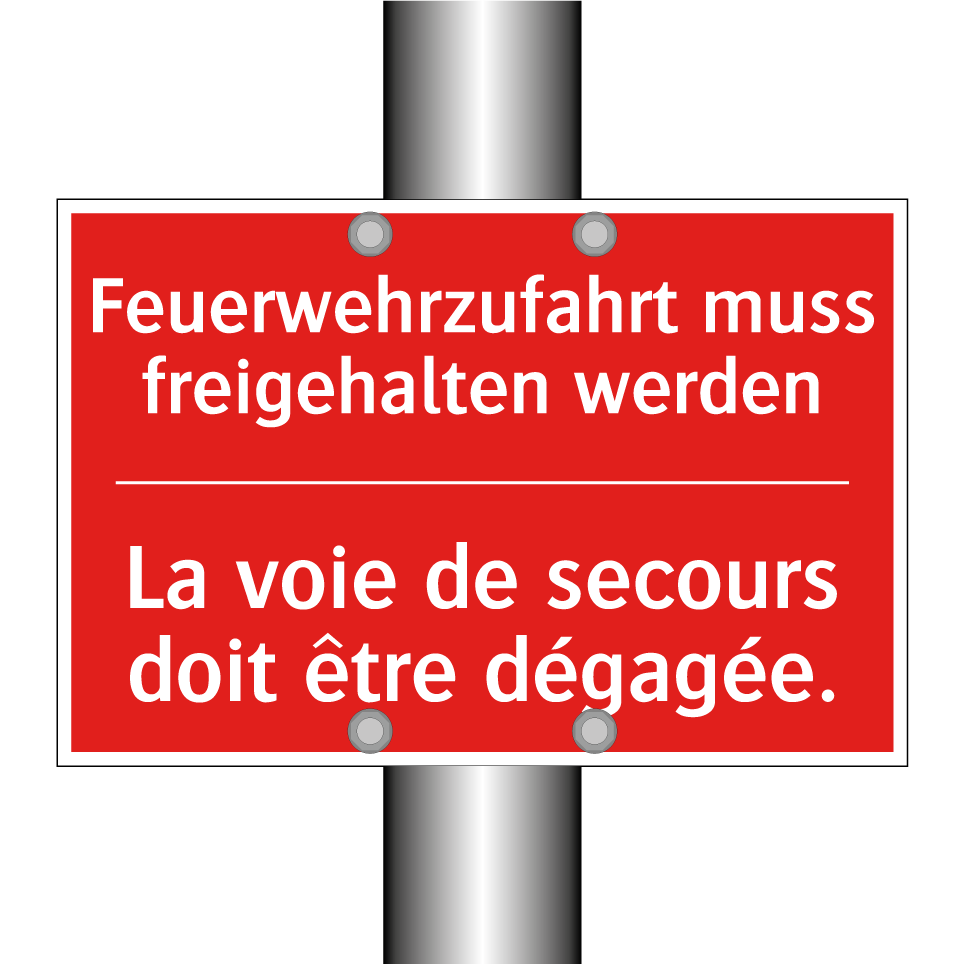 Feuerwehrzufahrt muss freigehalten  /.../ - La voie de secours doit être dégagée. /.../