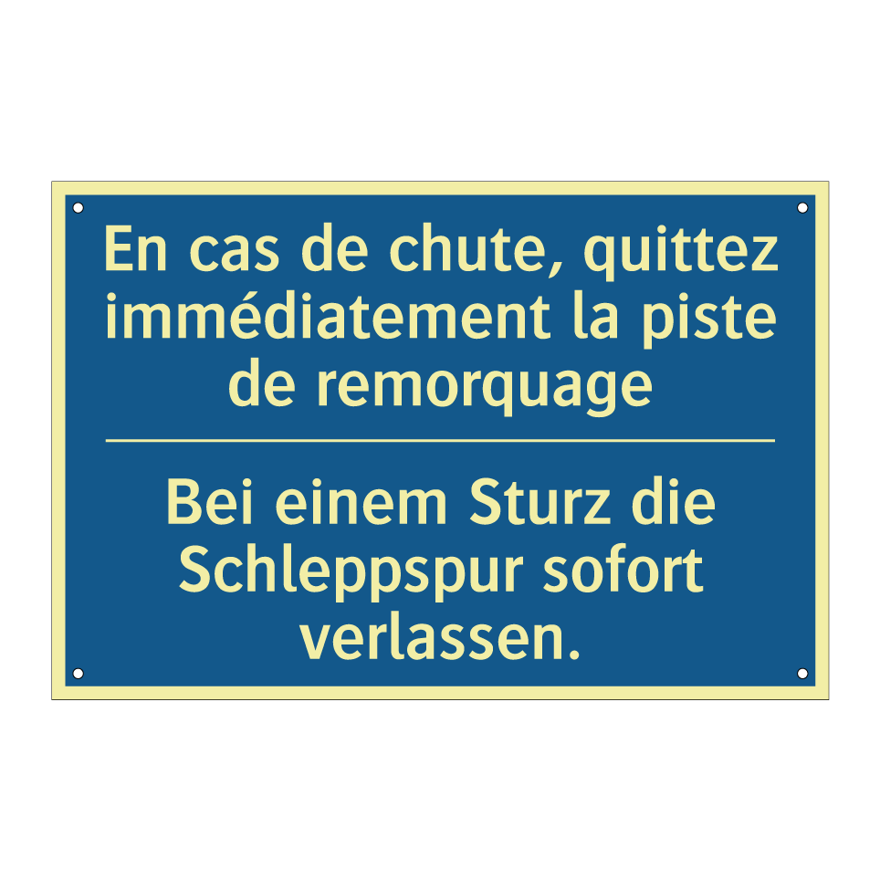 Bei einem Sturz die Schleppspur  /.../ - En cas de chute, quittez immédiatement  /.../