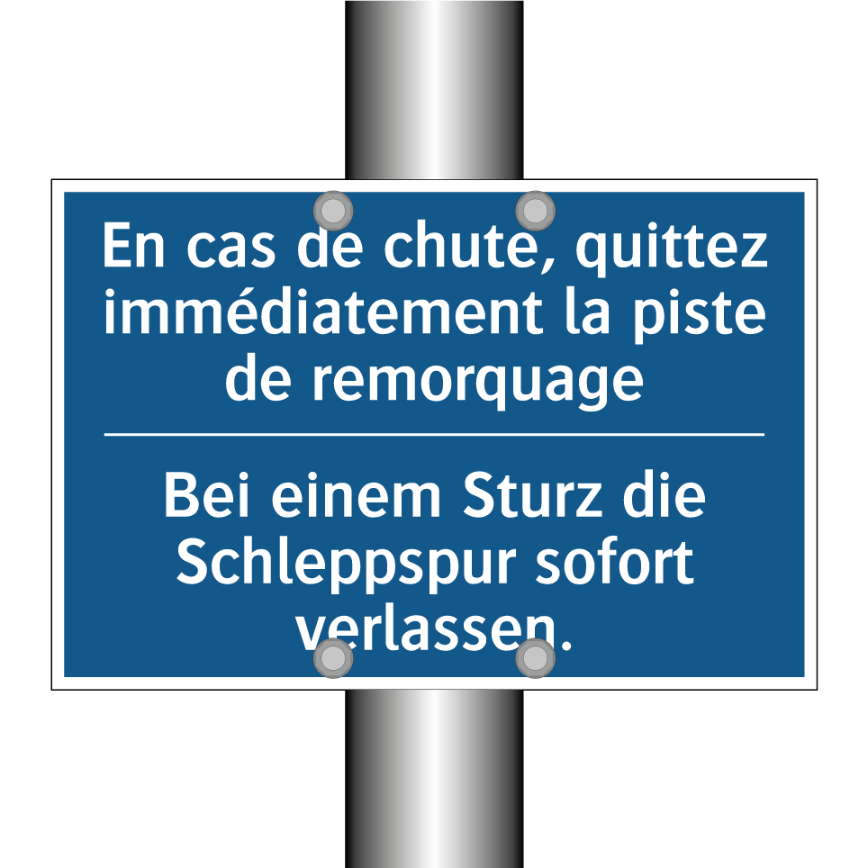 Bei einem Sturz die Schleppspur  /.../ - En cas de chute, quittez immédiatement  /.../