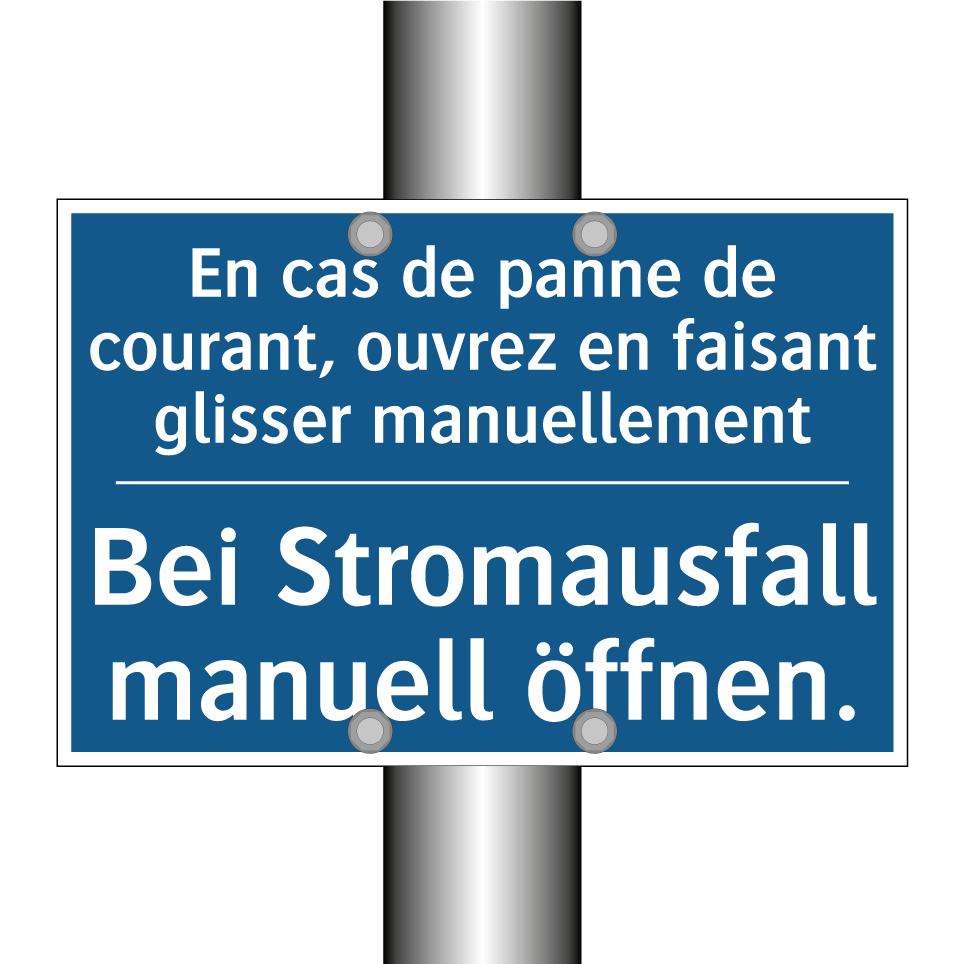 Bei Stromausfall manuell öffnen. /.../ - En cas de panne de courant, ouvrez  /.../