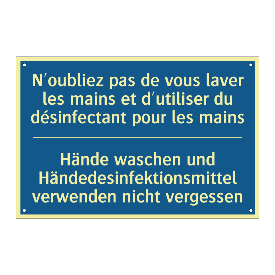 Hände waschen und Händedesinfektionsmittel  /.../ - N'oubliez pas de vous laver les  /.../