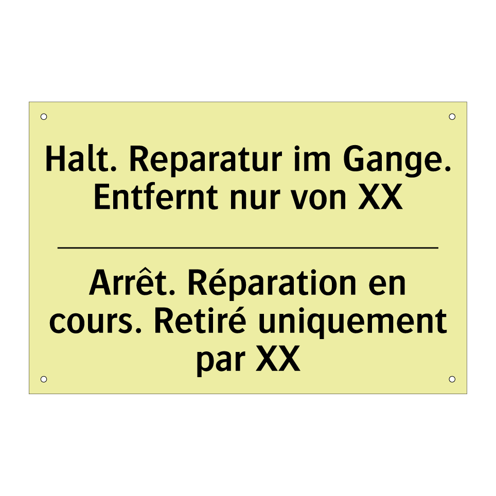 Halt. Reparatur im Gange. Entfernt /.../ - Arrêt. Réparation en cours. Retiré /.../