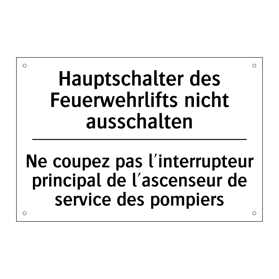 Hauptschalter des Feuerwehrlifts /.../ - Ne coupez pas l'interrupteur principal /.../