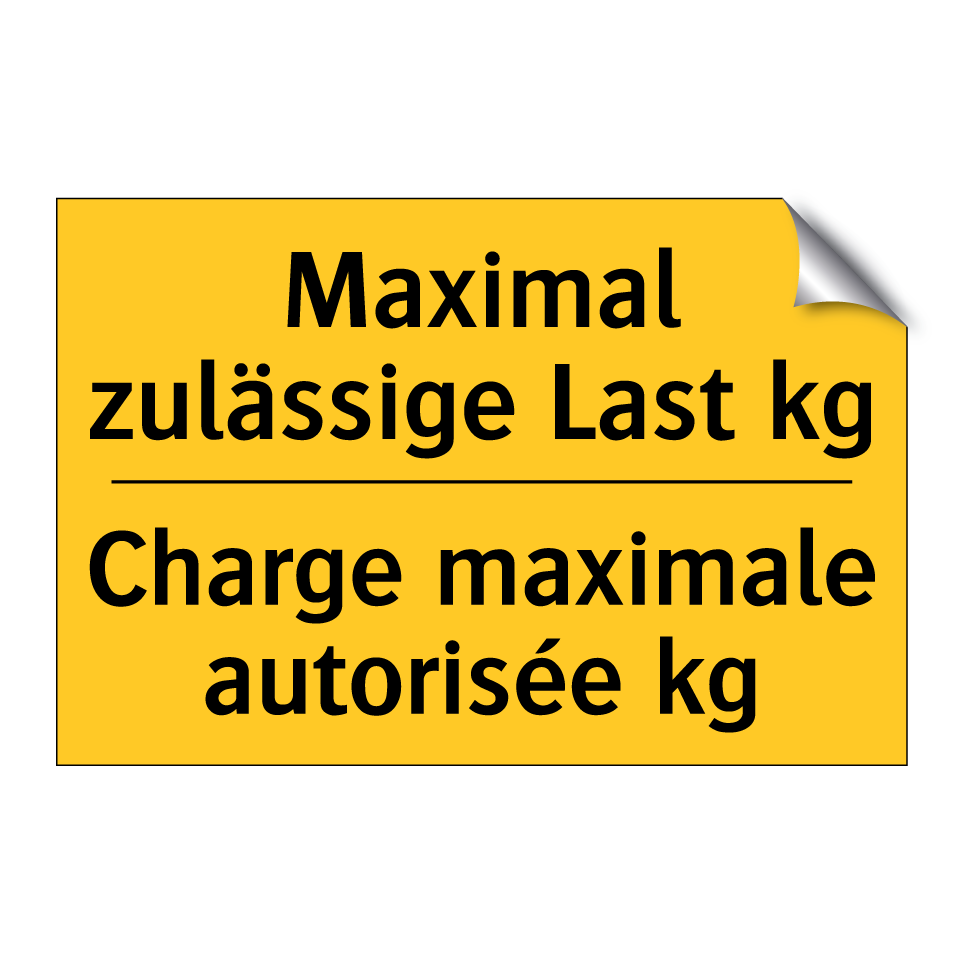 Maximal zulässige Last kg - Charge maximale autorisée kg