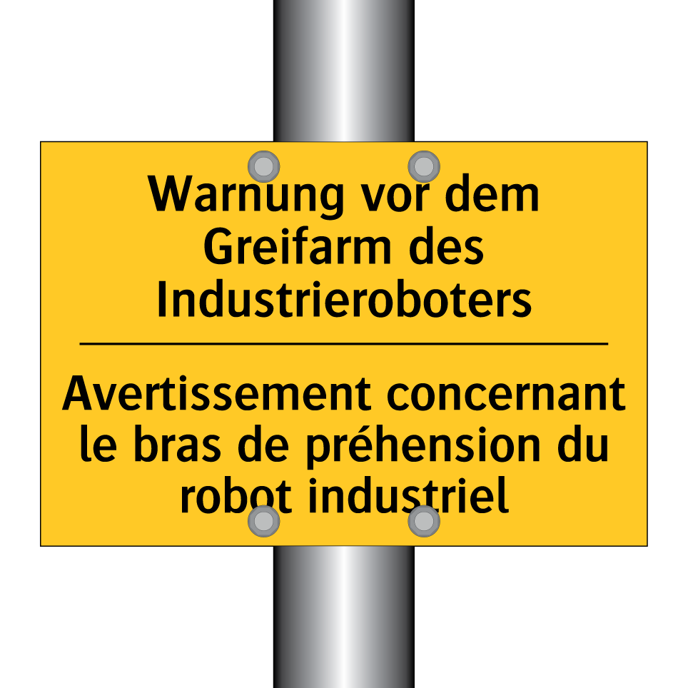 Warnung vor dem Greifarm des Industrieroboters /.../ - Avertissement concernant le bras  /.../