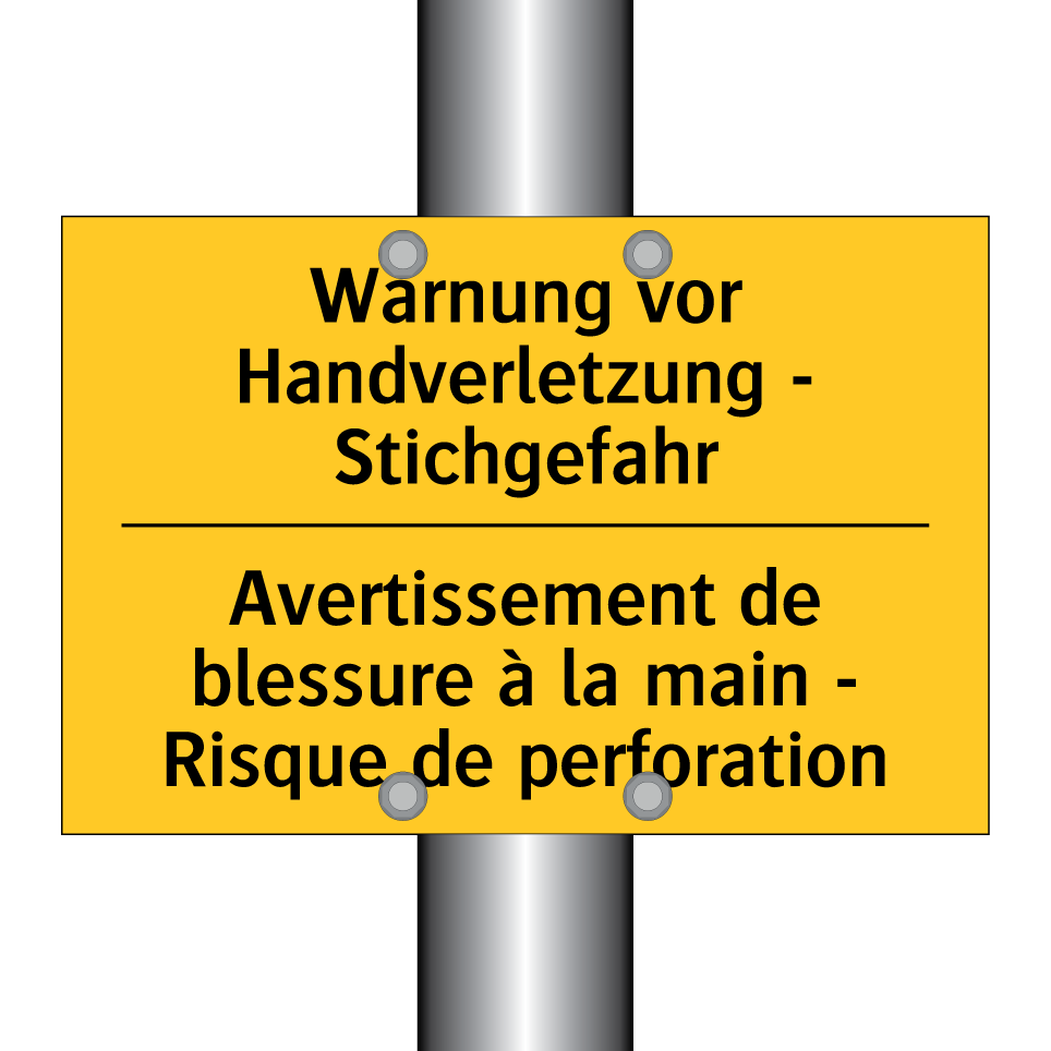 Warnung vor Handverletzung - Stichgefahr /.../ - Avertissement de blessure à la  /.../