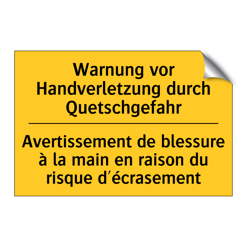 Warnung vor Handverletzung durch  /.../ - Avertissement de blessure à la  /.../