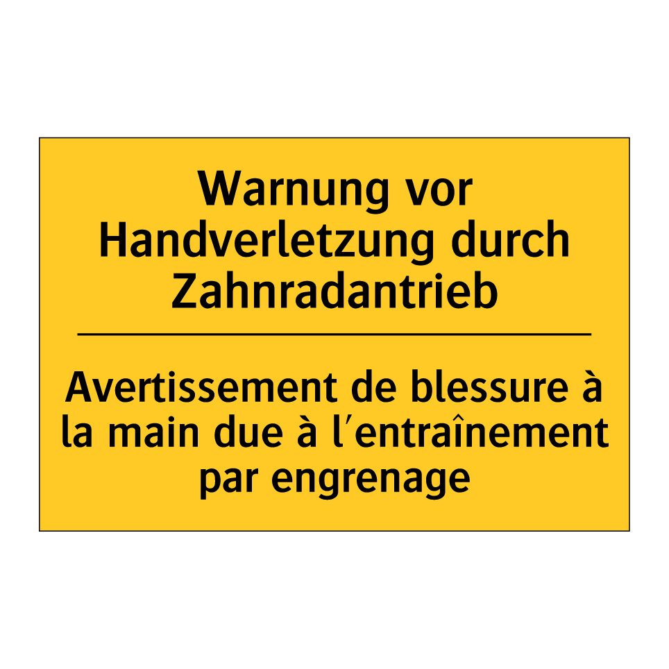 Warnung vor Handverletzung durch  /.../ - Avertissement de blessure à la  /.../