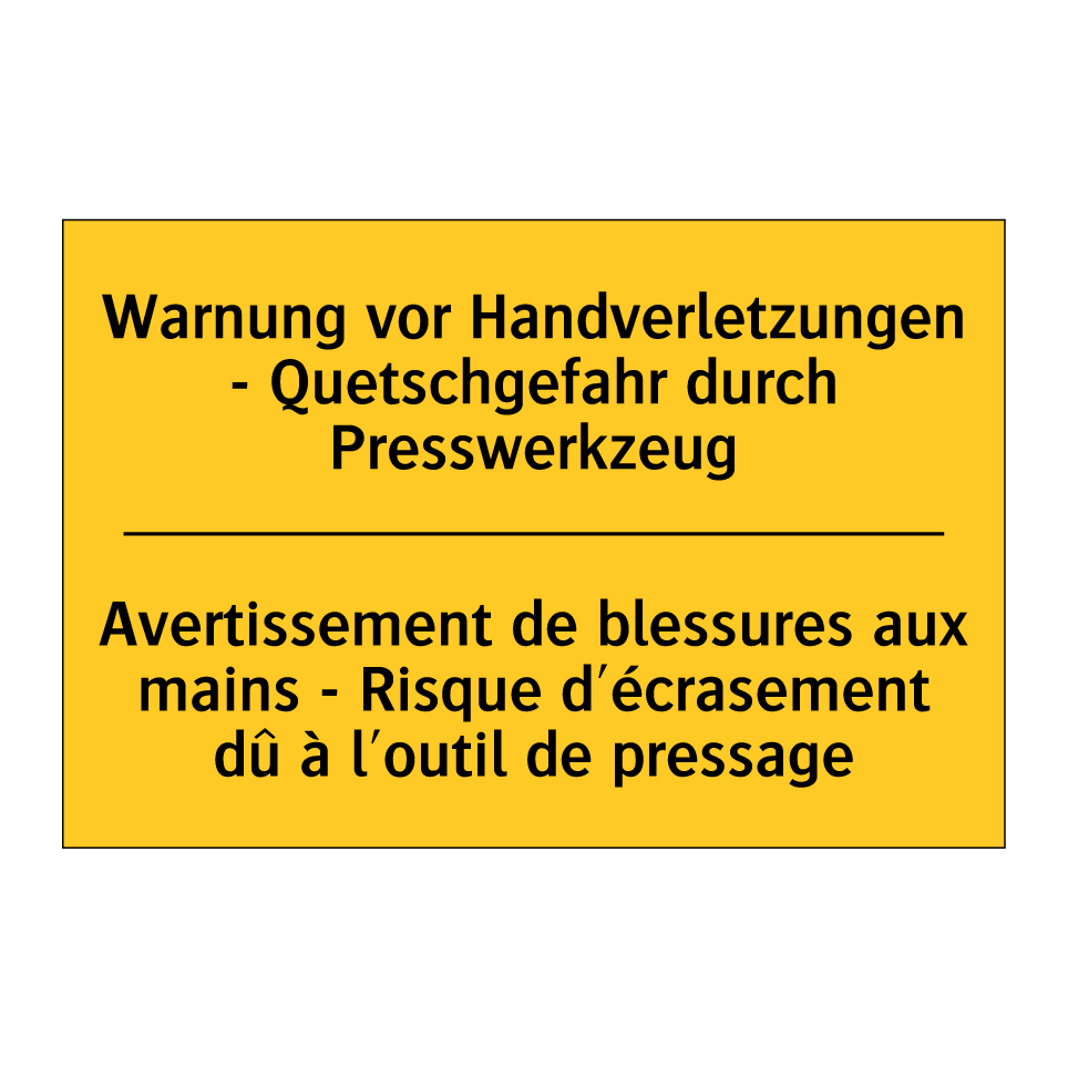 Warnung vor Handverletzungen -  /.../ - Avertissement de blessures aux  /.../