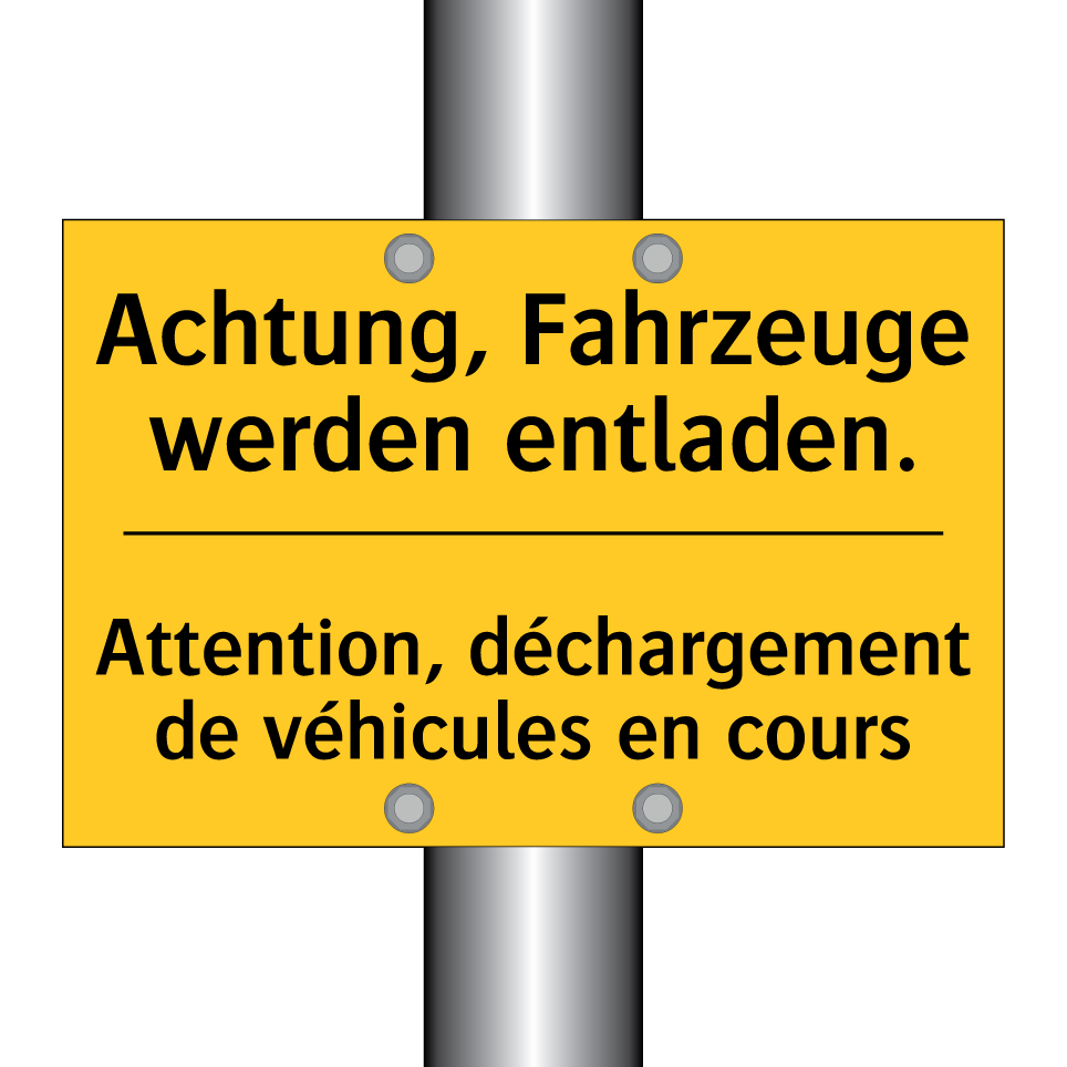 Achtung, Fahrzeuge werden entladen. /.../ - Attention, déchargement de véhicules  /.../