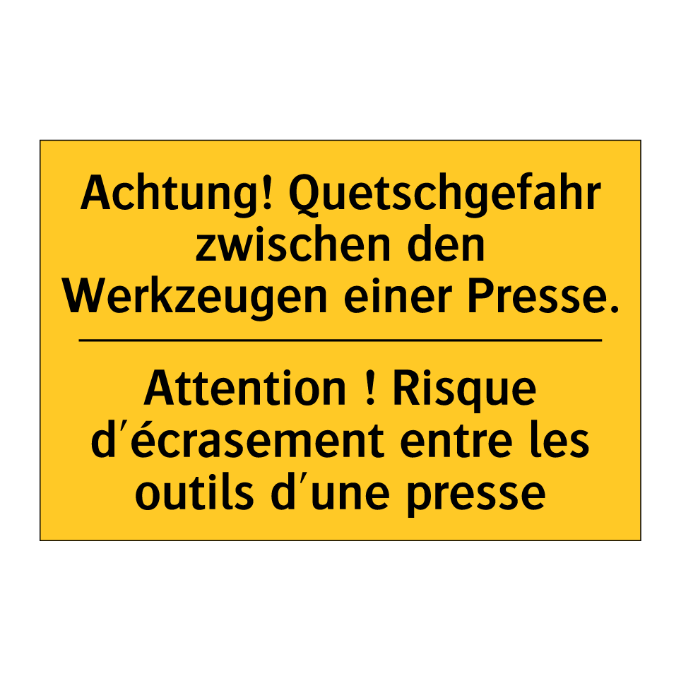 Achtung! Quetschgefahr zwischen  /.../ - Attention ! Risque d'écrasement  /.../