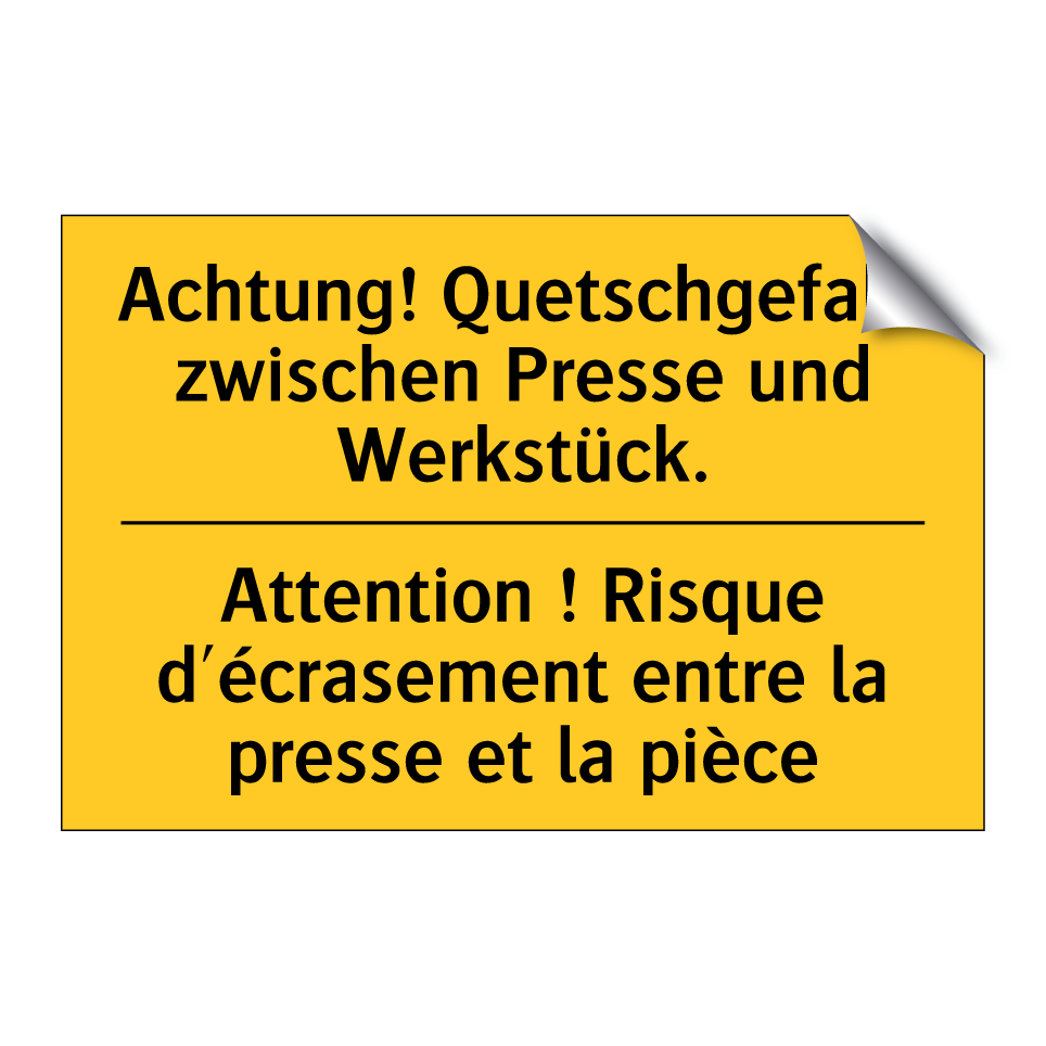 Achtung! Quetschgefahr zwischen  /.../ - Attention ! Risque d'écrasement  /.../