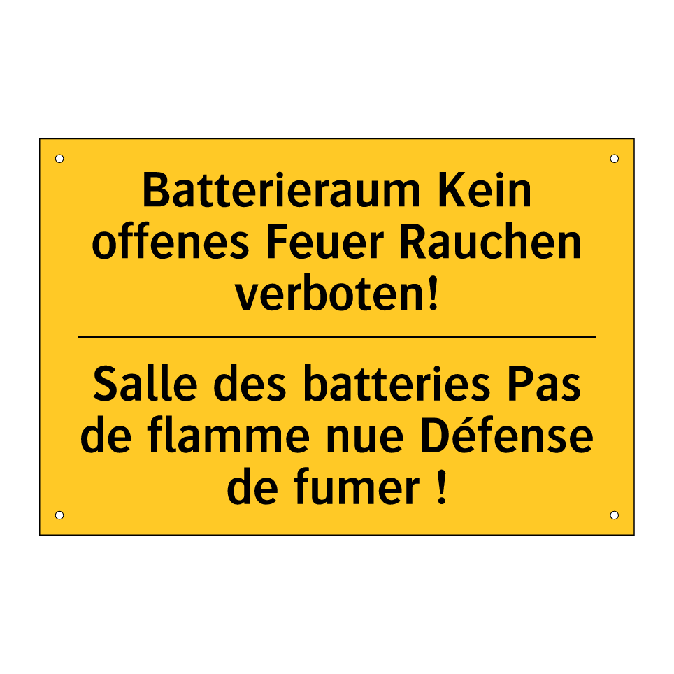 Batterieraum Kein offenes Feuer  /.../ - Salle des batteries Pas de flamme  /.../