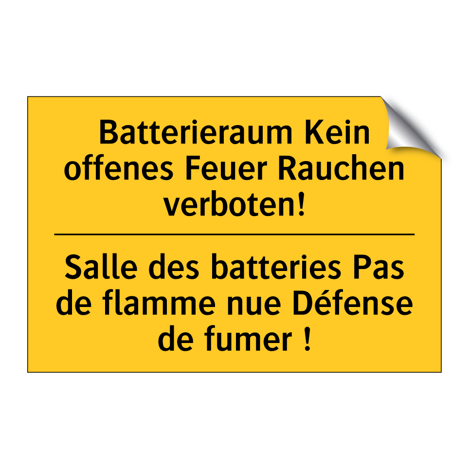 Batterieraum Kein offenes Feuer  /.../ - Salle des batteries Pas de flamme  /.../