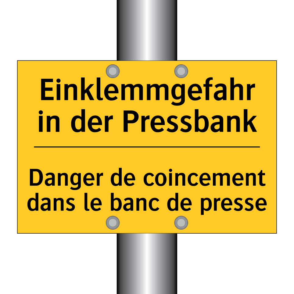 Einklemmgefahr in der Pressbank /.../ - Danger de coincement dans le banc  /.../