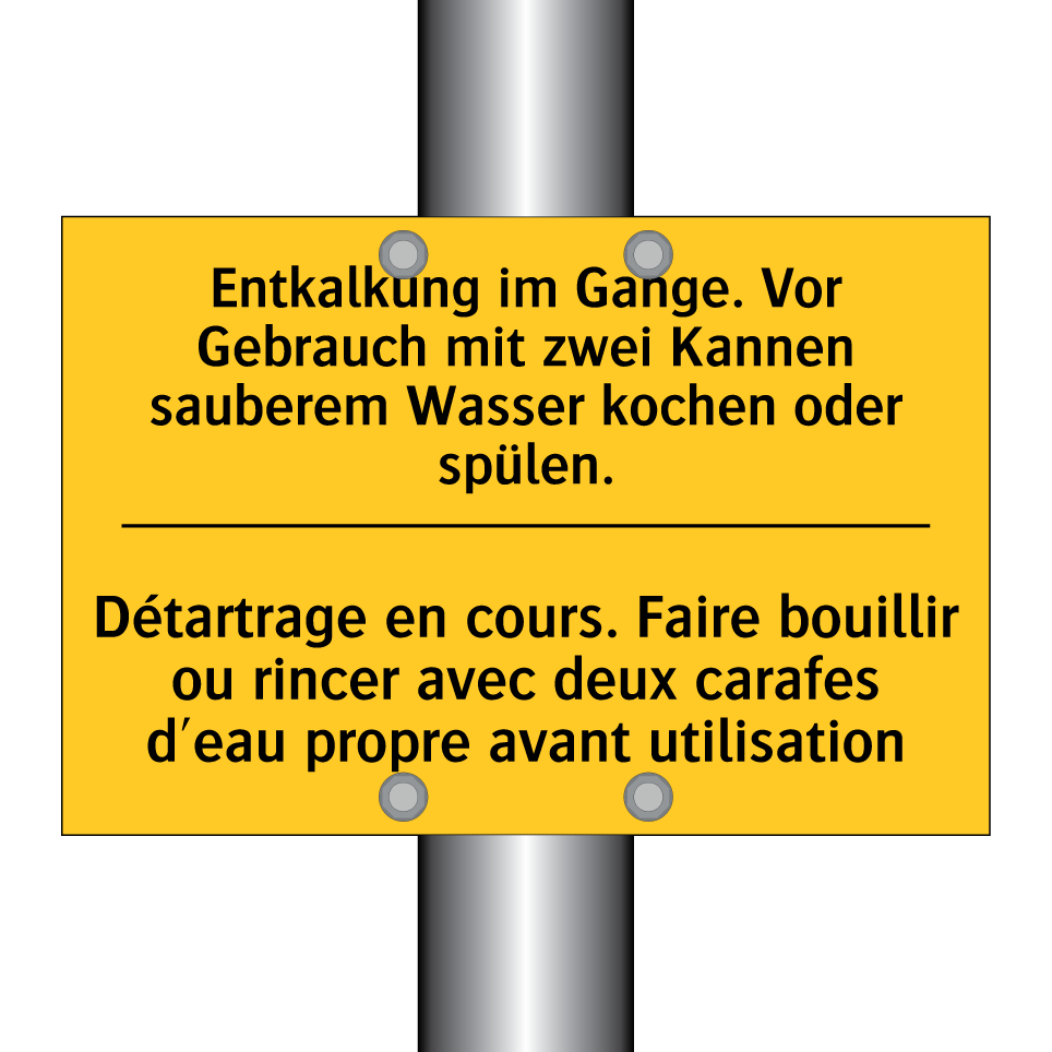 Entkalkung im Gange. Vor Gebrauch  /.../ - Détartrage en cours. Faire bouillir  /.../