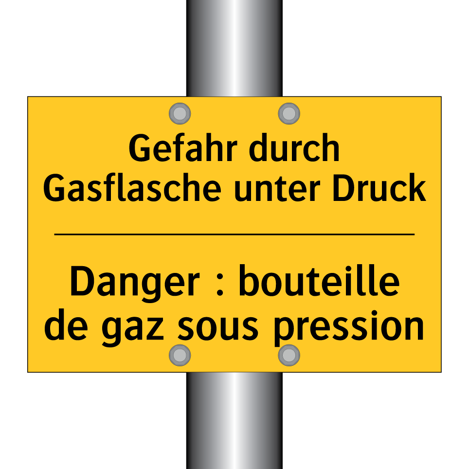 Gefahr durch Gasflasche unter  /.../ - Danger : bouteille de gaz sous  /.../