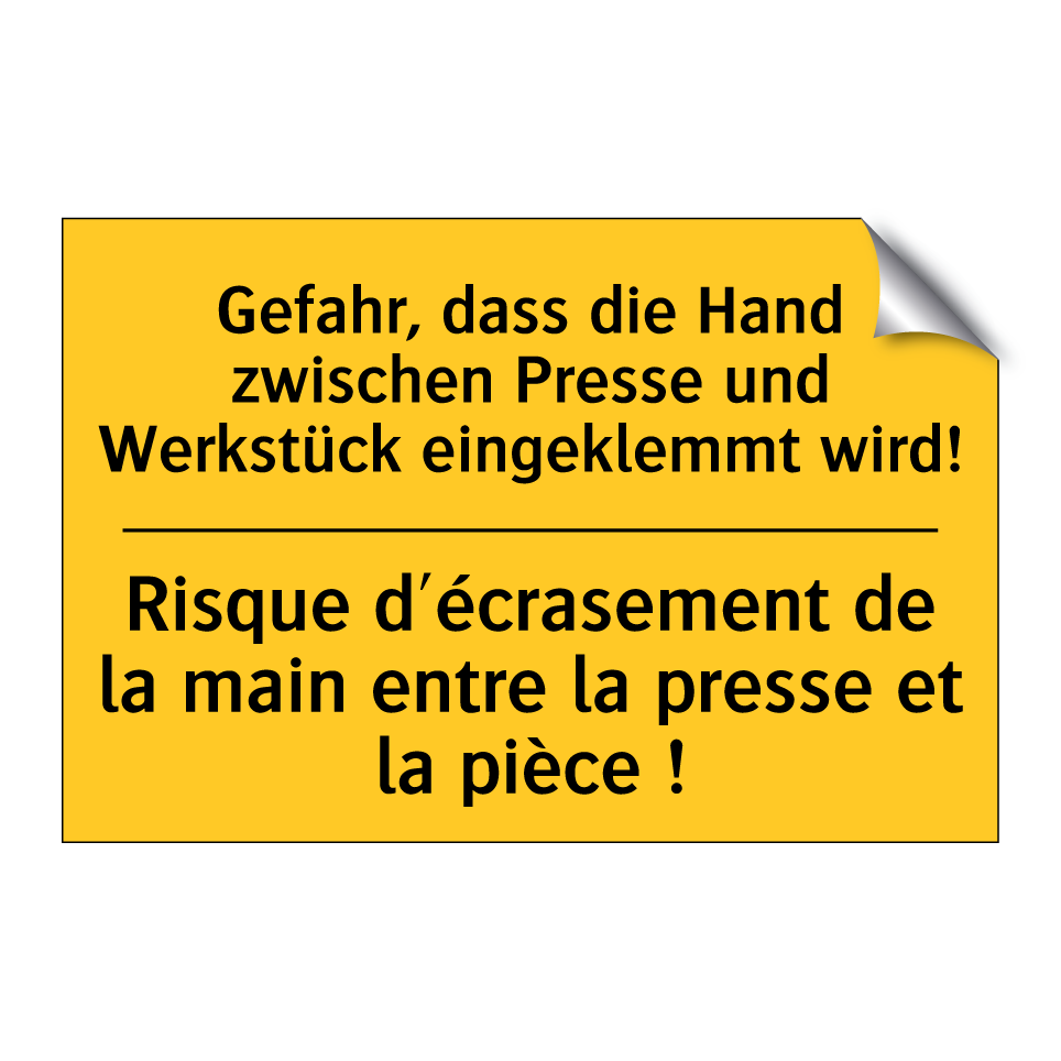 Gefahr, dass die Hand zwischen  /.../ - Risque d'écrasement de la main  /.../